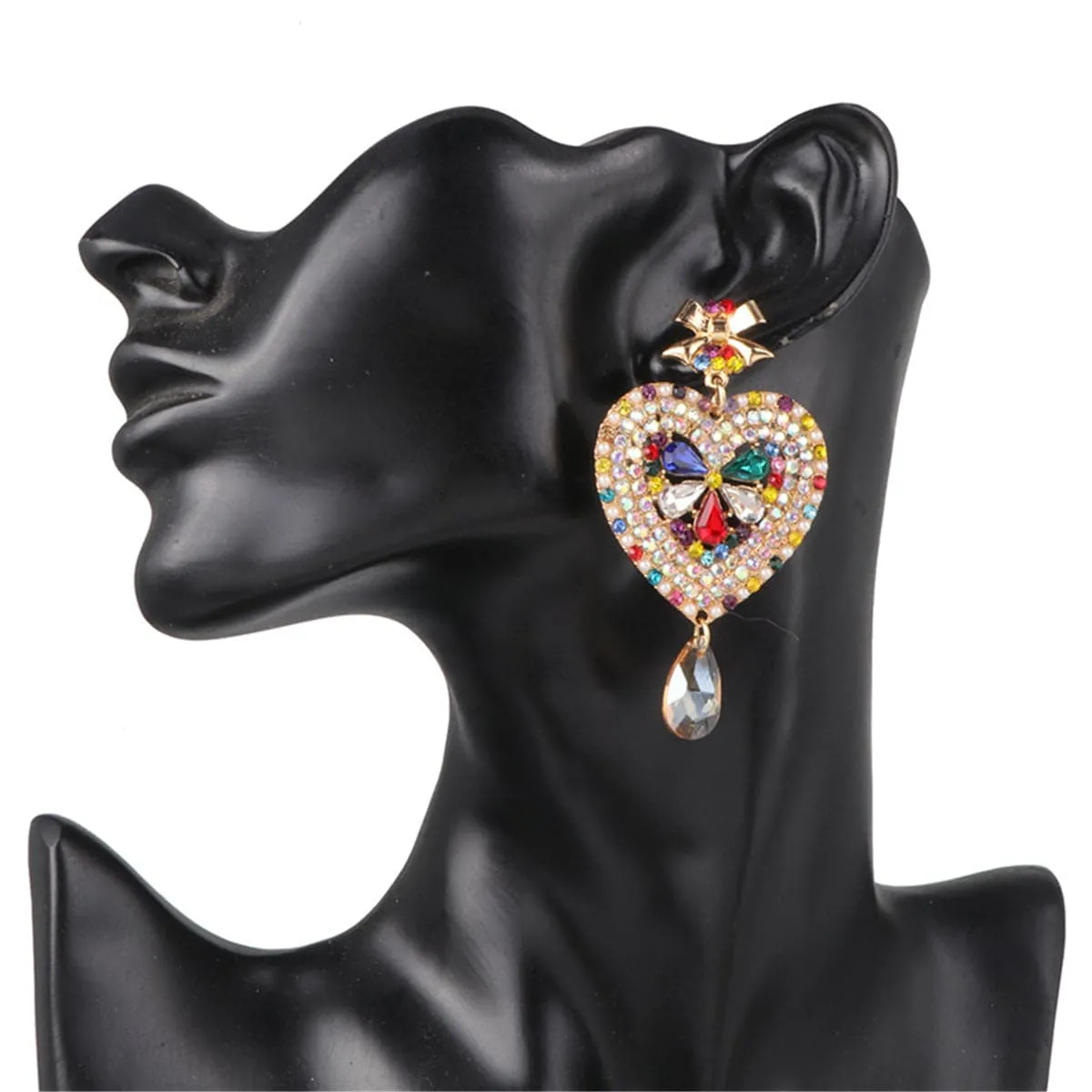 Rainbow Crystal & Cubic Zirconia Pearl Heart Drop Earrings