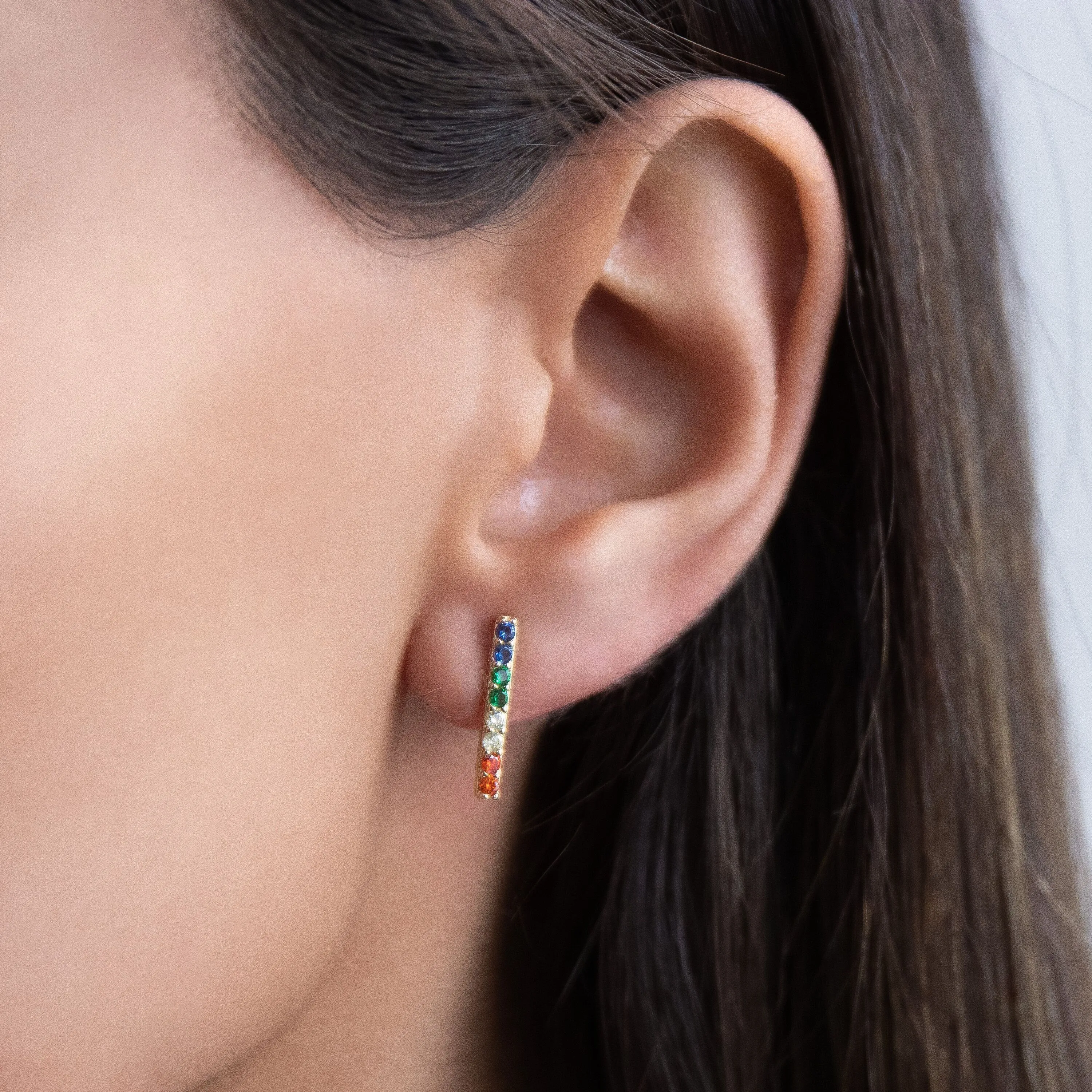 Rainbow Long Bar Stud Earring