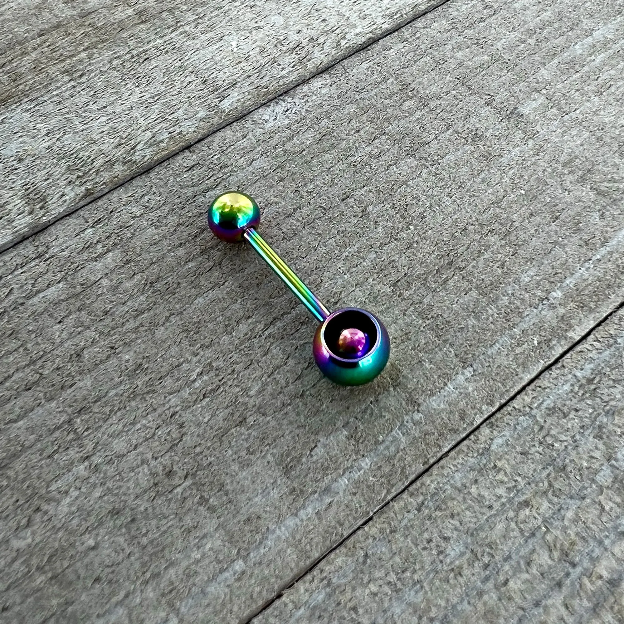 Rainbow Titanium Orbital Barbell Tongue Ring