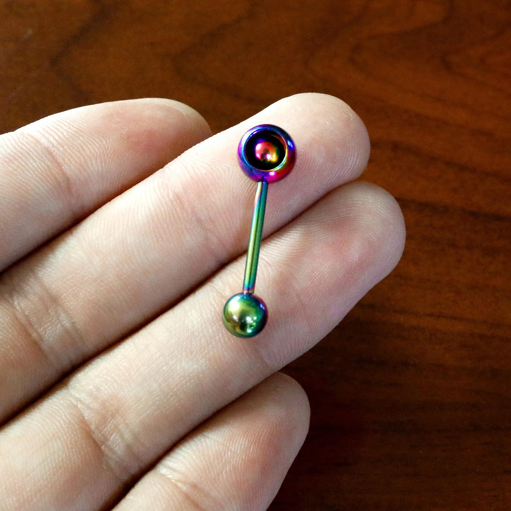 Rainbow Titanium Orbital Barbell Tongue Ring