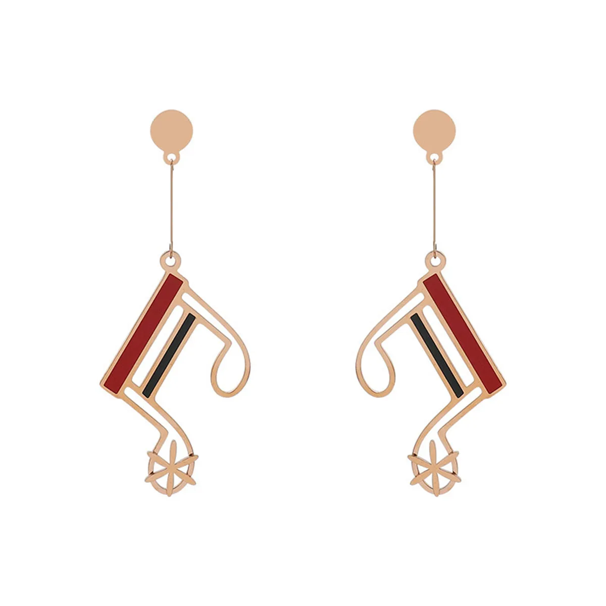 Red & Black Enamel 18K Rose Gold-Plated Musical Note Drop Earrings