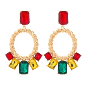 Red & Green Crystal Open Oval Drop Earrings