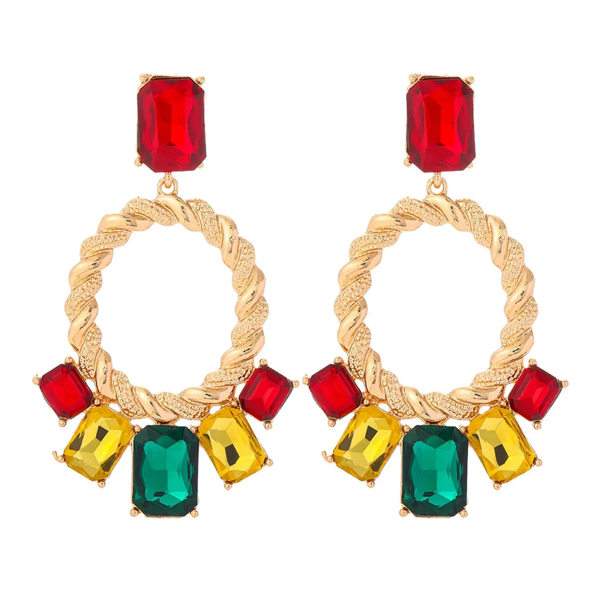 Red & Green Crystal Open Oval Drop Earrings