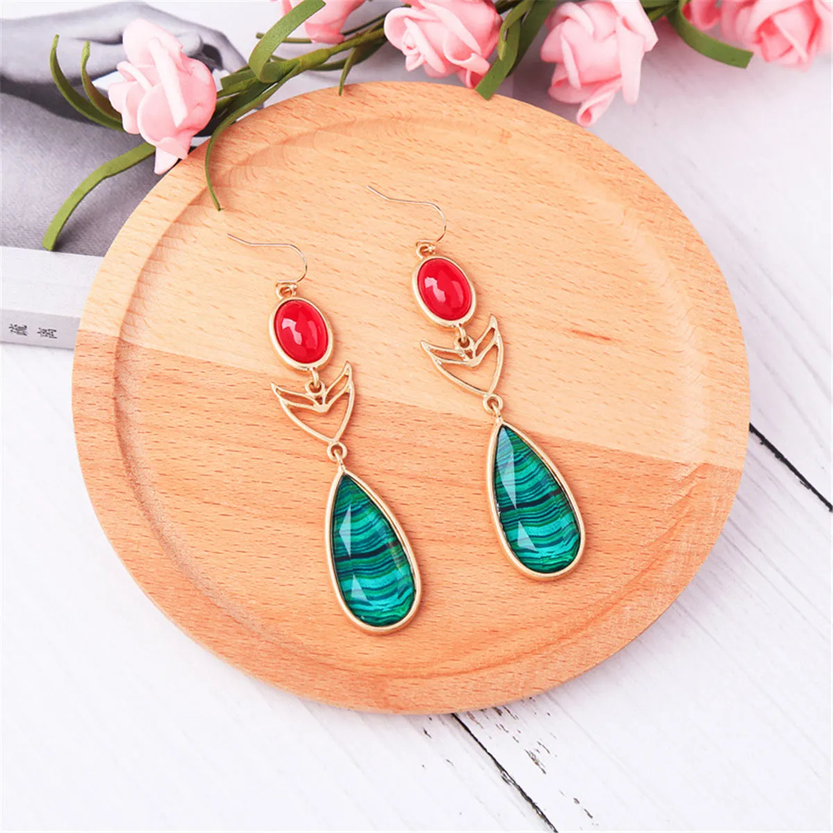 Red & Green Crystal Pear-Cut Drop Earrings