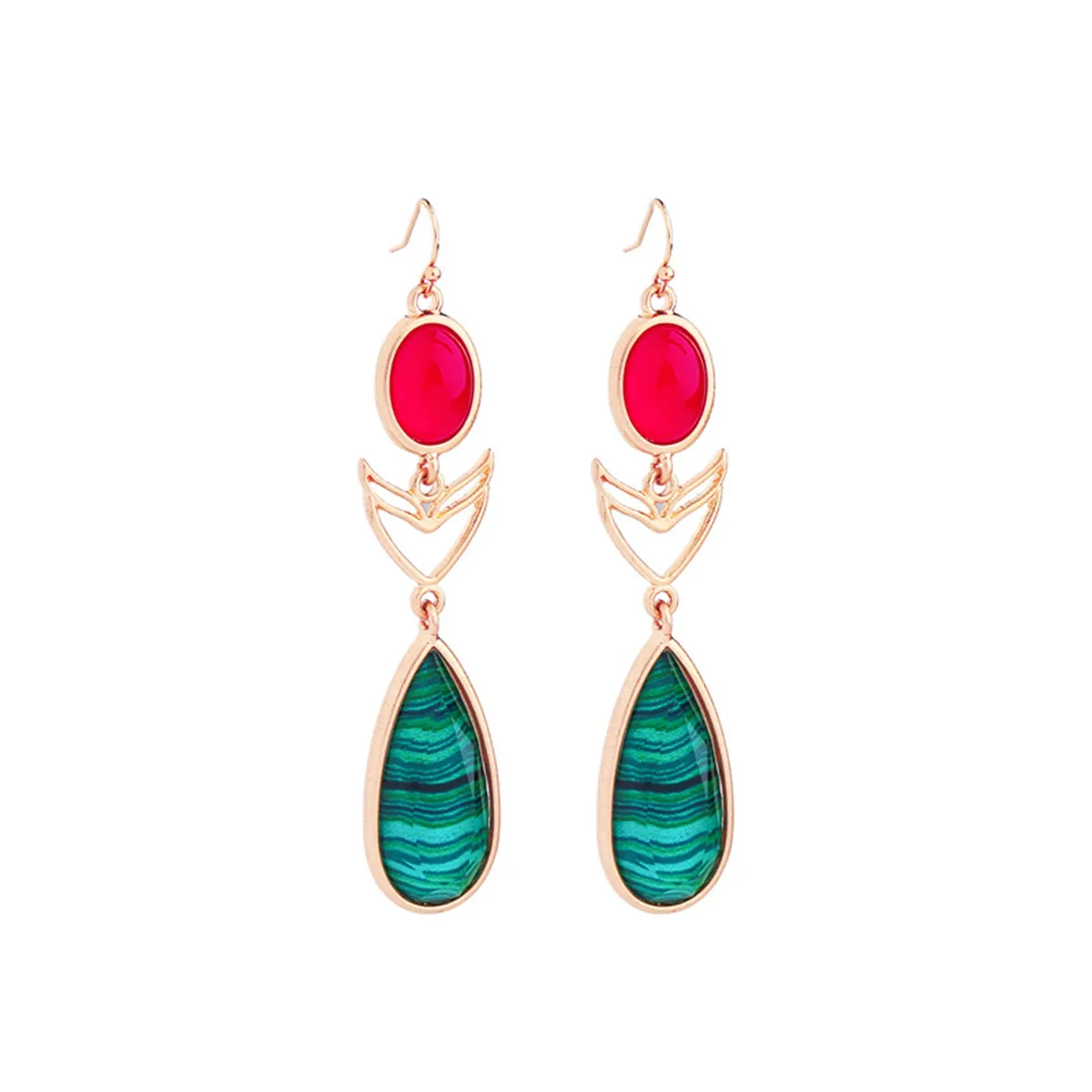 Red & Green Crystal Pear-Cut Drop Earrings
