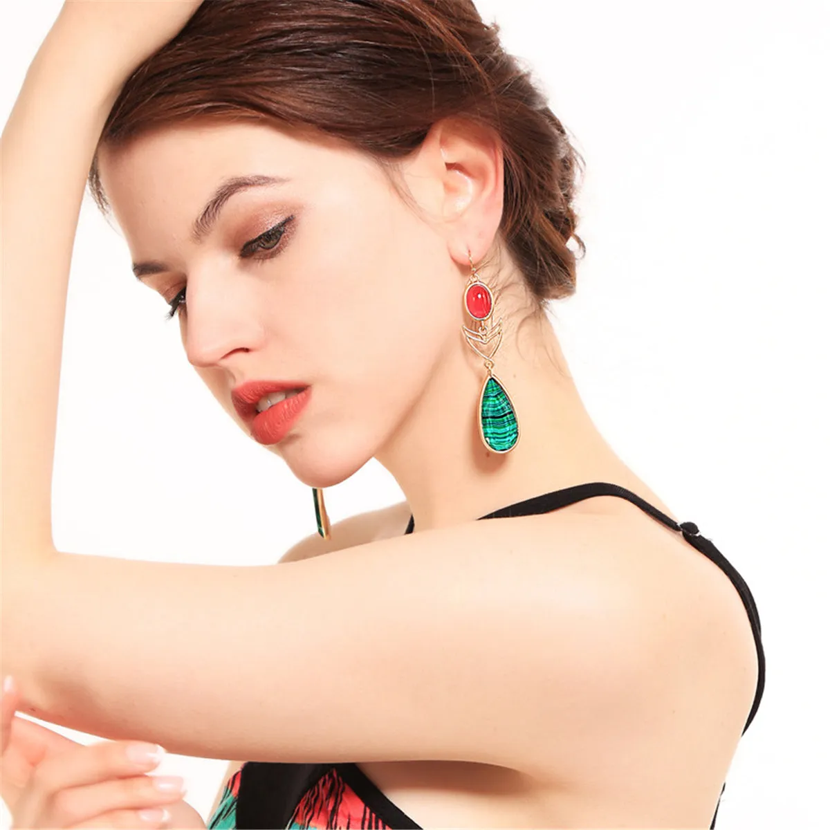 Red & Green Crystal Pear-Cut Drop Earrings