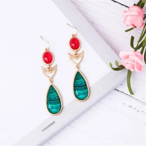 Red & Green Crystal Pear-Cut Drop Earrings
