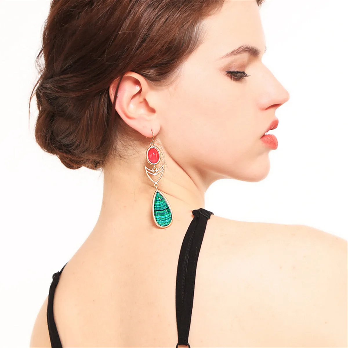 Red & Green Crystal Pear-Cut Drop Earrings