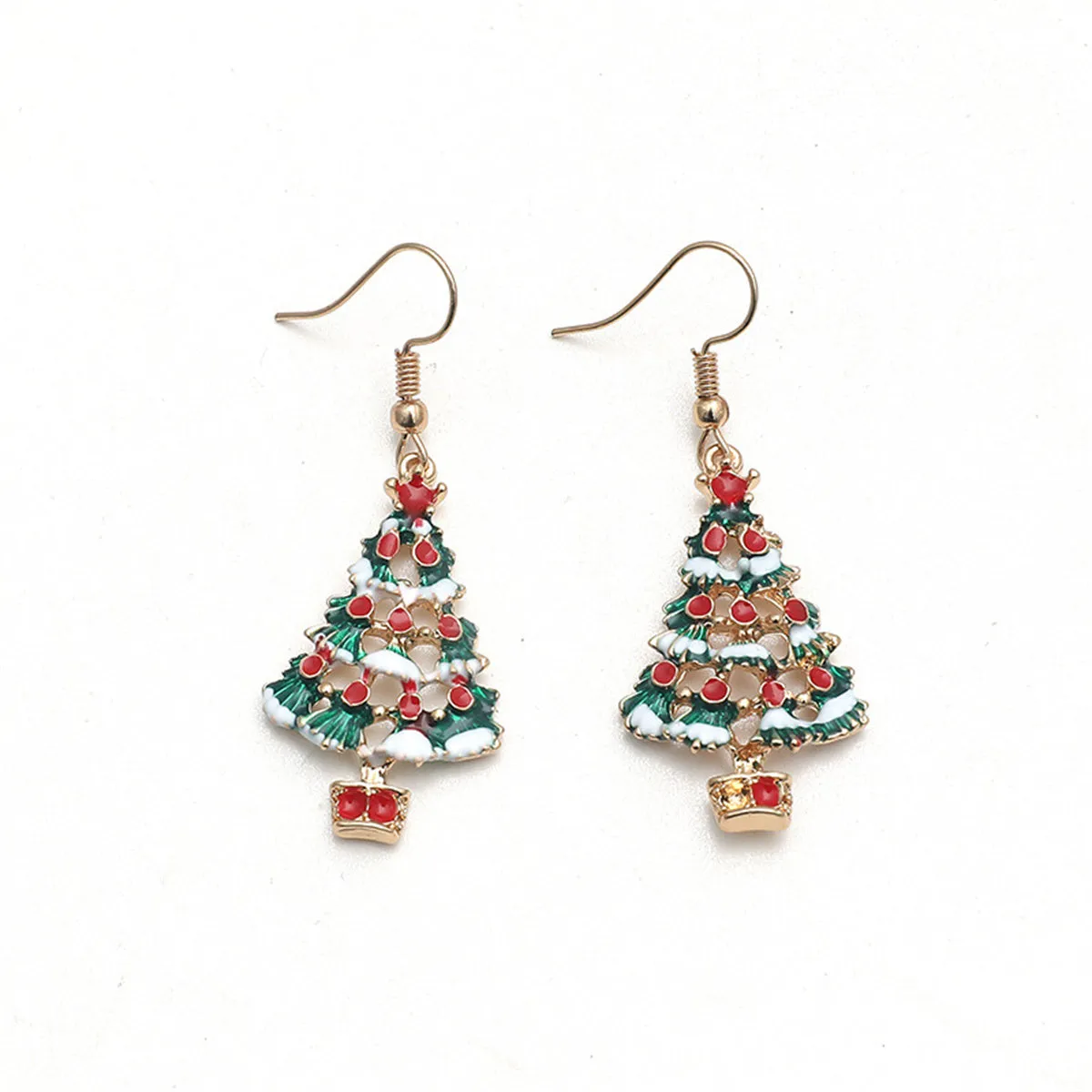 Red & Multicolor Enamel Christmas Tree Drop Earrings