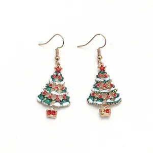 Red & Multicolor Enamel Christmas Tree Drop Earrings