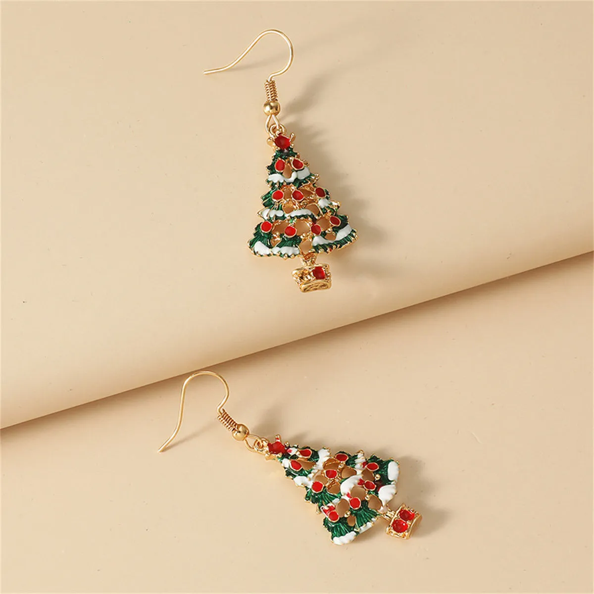 Red & Multicolor Enamel Christmas Tree Drop Earrings