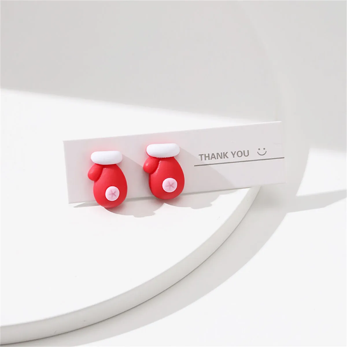 Red & White Resin Silver-Plated Gloves Stud Earrings