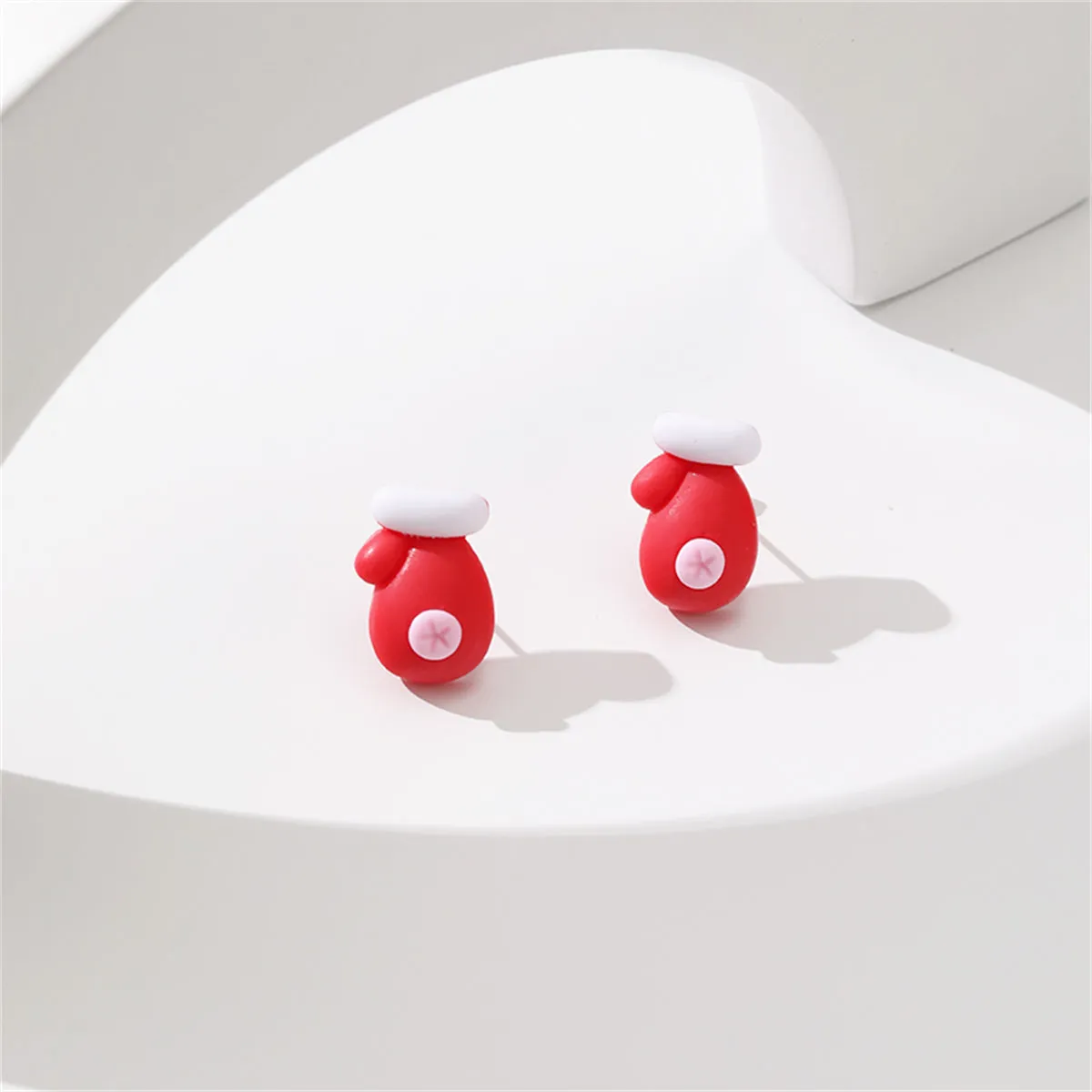 Red & White Resin Silver-Plated Gloves Stud Earrings