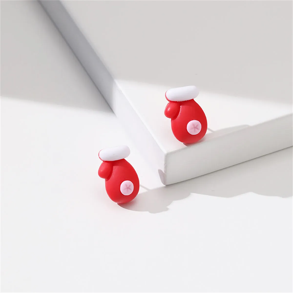 Red & White Resin Silver-Plated Gloves Stud Earrings