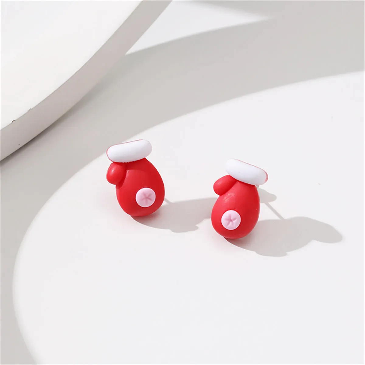 Red & White Resin Silver-Plated Gloves Stud Earrings