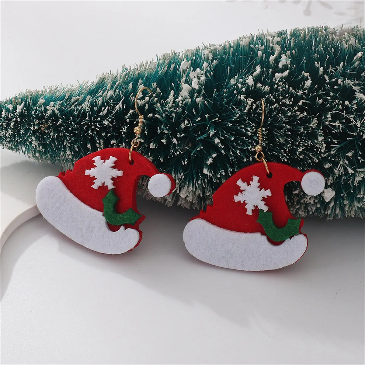 Red & White Santa Hat Drop Earrings