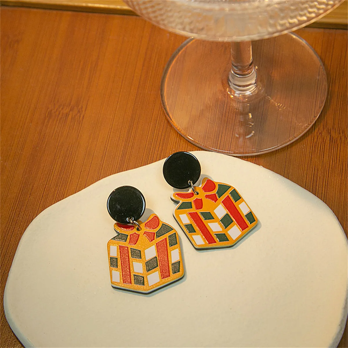 Red & Yellow Gift Box Drop Earrings
