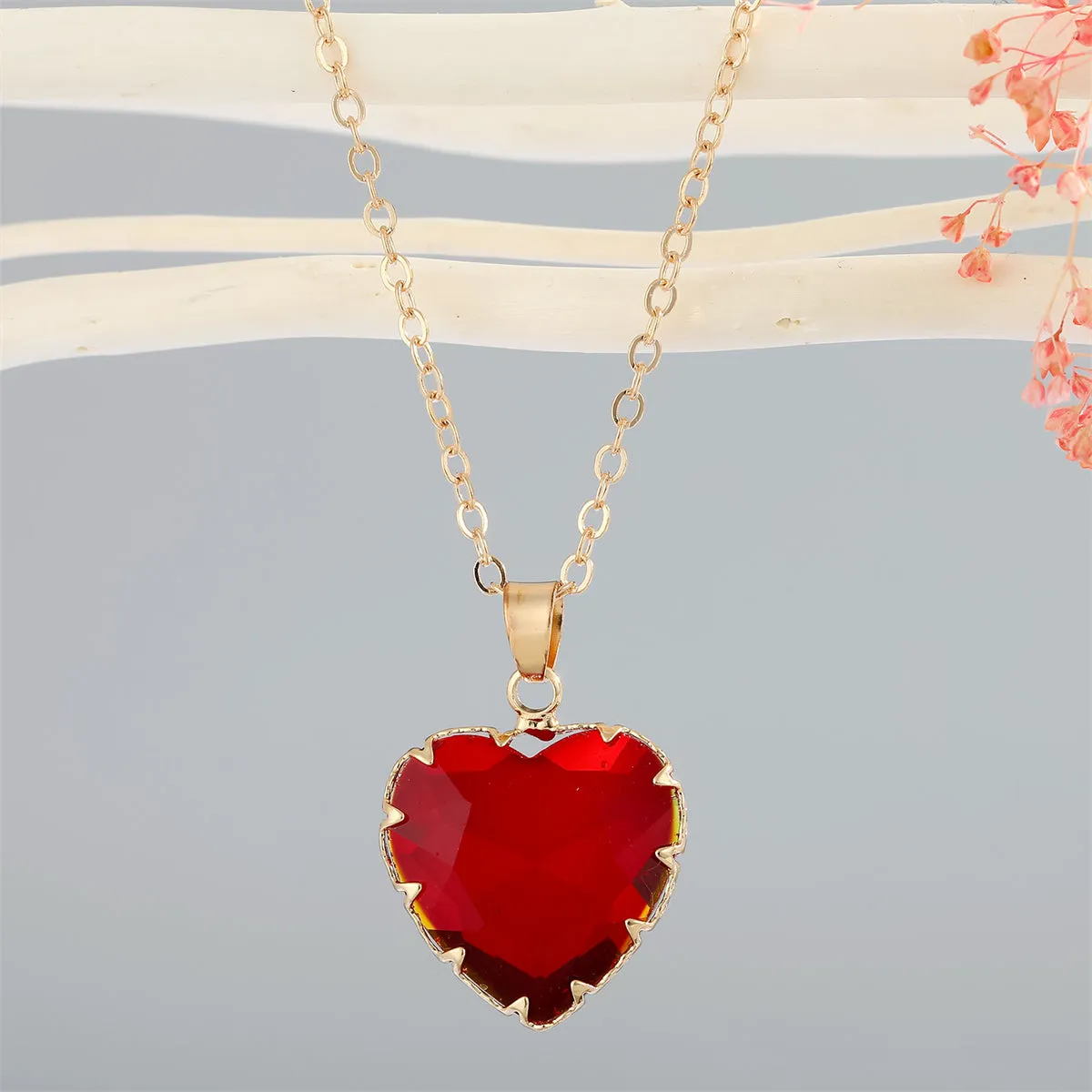 Red Crystal & 18K Gold-Plated Heart Pendant Necklace