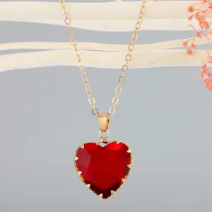 Red Crystal & 18K Gold-Plated Heart Pendant Necklace