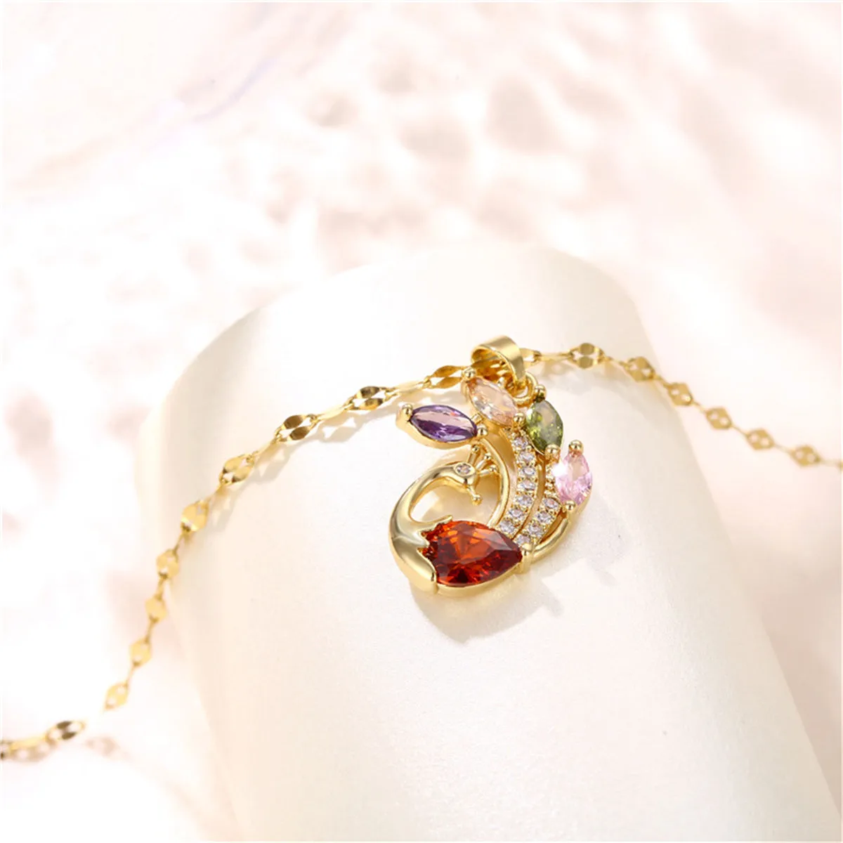 Red Crystal & Clear Cubic Zirconia Phoenix Pendant Necklace