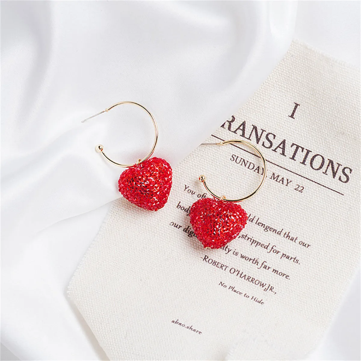 Red Cubic Zirconia & 18K Gold-Plated Pavé Heart Huggie Earrings