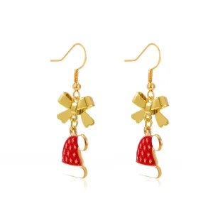 Red Enamel & 18K Gold-Plated Bow Santa Hat Drop Earrings