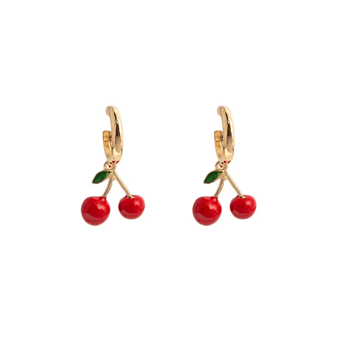 Red Enamel & 18K Gold-Plated Cherry Huggie Earrings