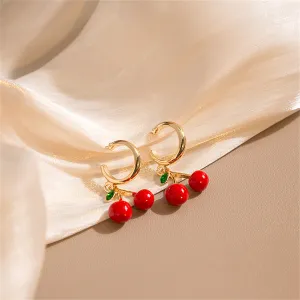 Red Enamel & 18K Gold-Plated Cherry Huggie Earrings