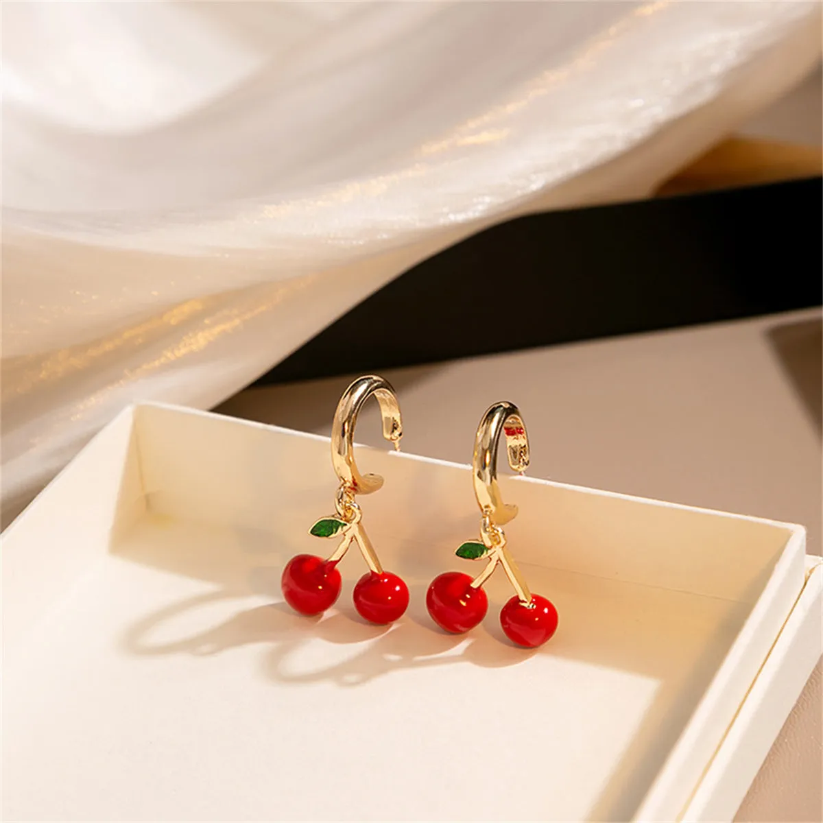 Red Enamel & 18K Gold-Plated Cherry Huggie Earrings