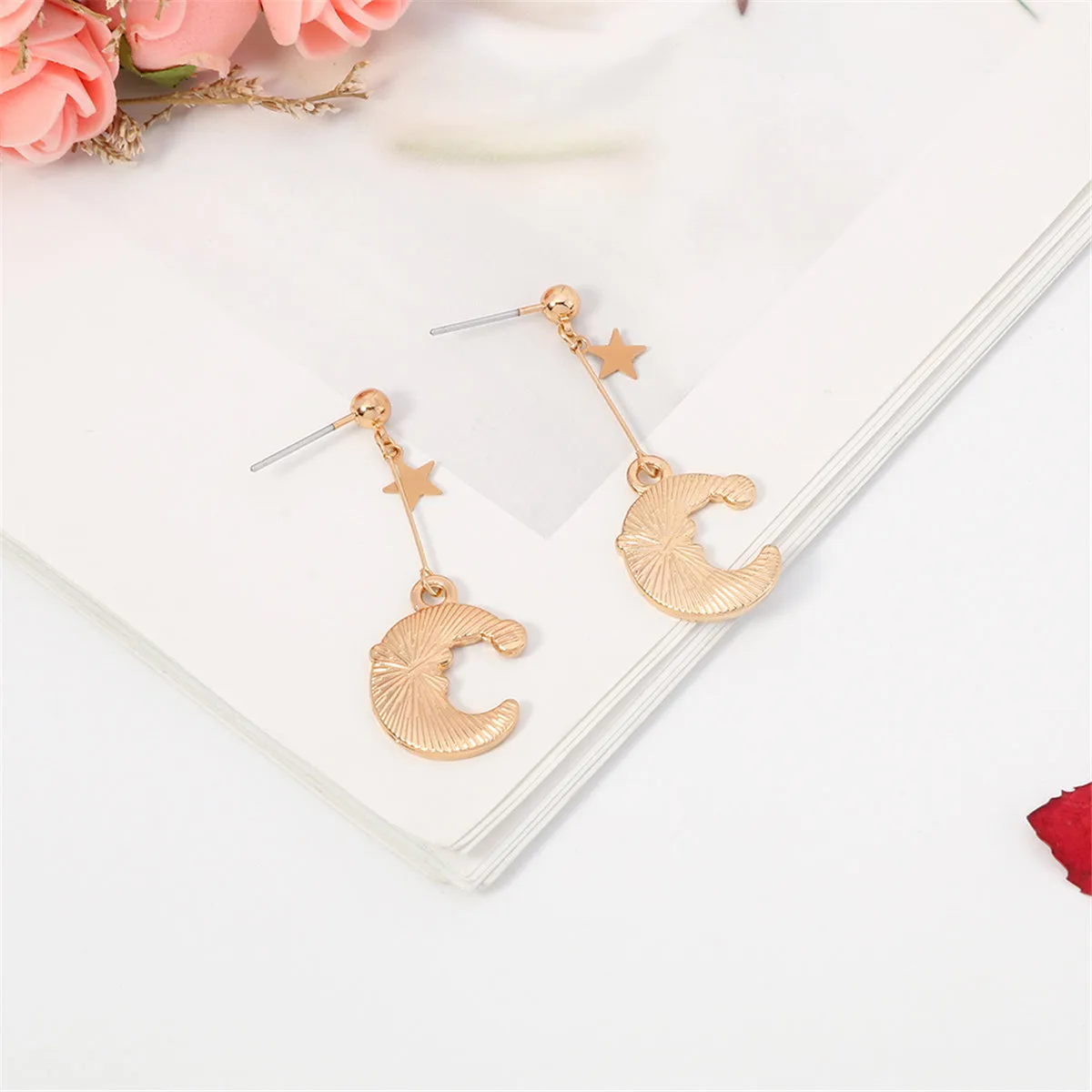 Red Enamel & 18K Gold-Plated Christmas Hat Star & Moon Drop Earrings