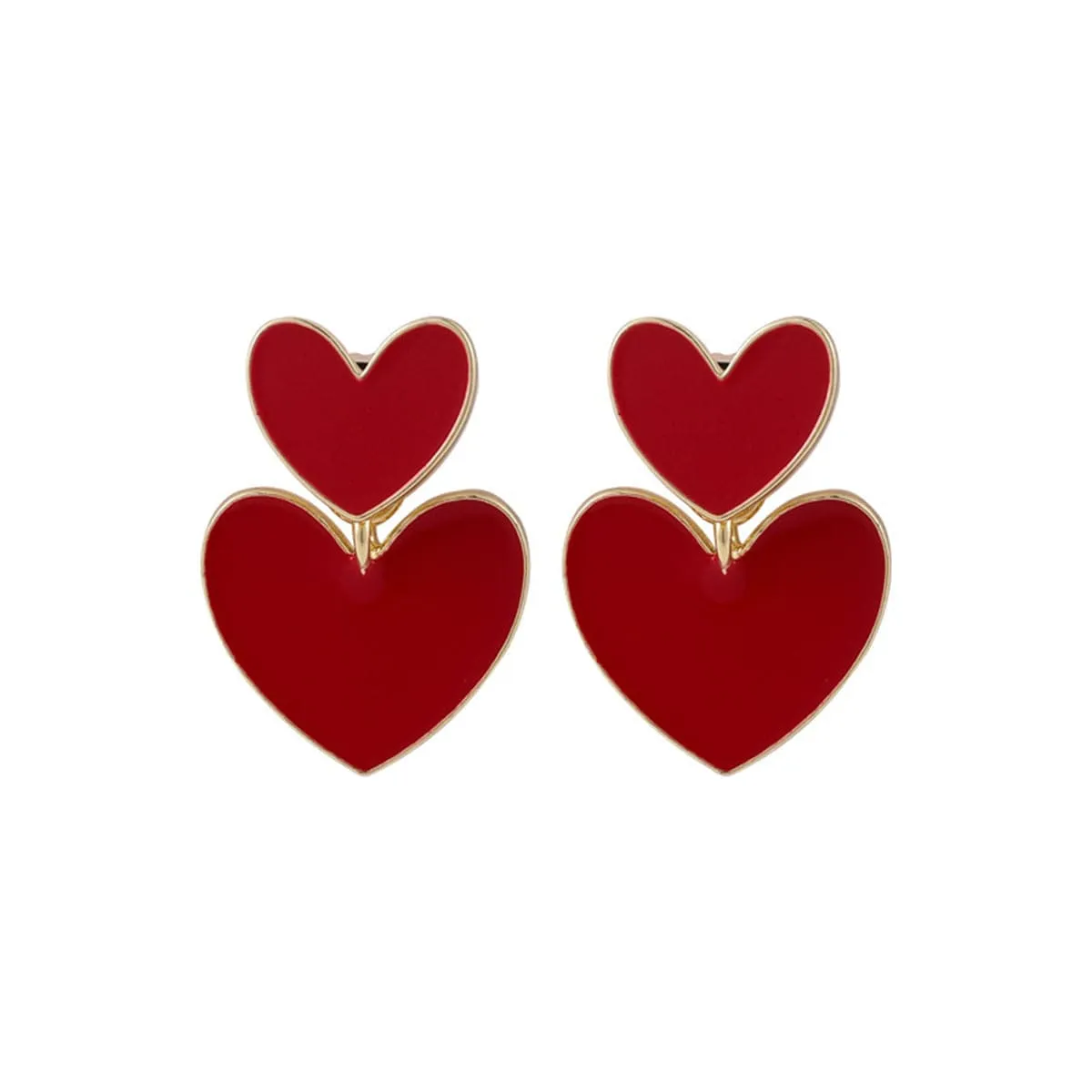 Red Enamel & 18K Gold-Plated Double-Heart Ear Jackets