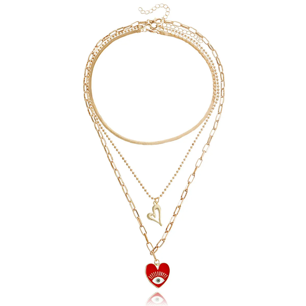 Red Enamel & 18K Gold-Plated Heart Pendant Necklace Set