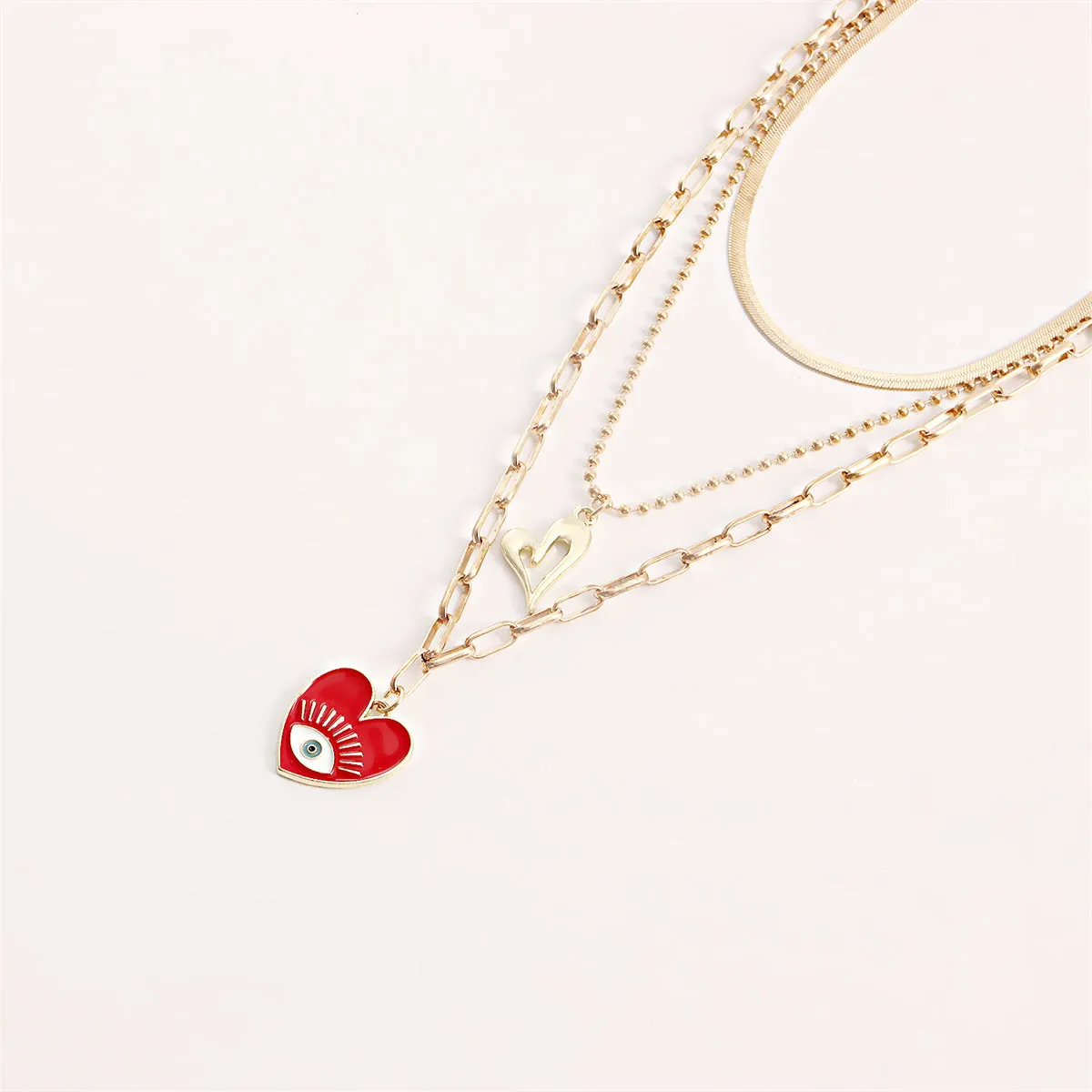 Red Enamel & 18K Gold-Plated Heart Pendant Necklace Set