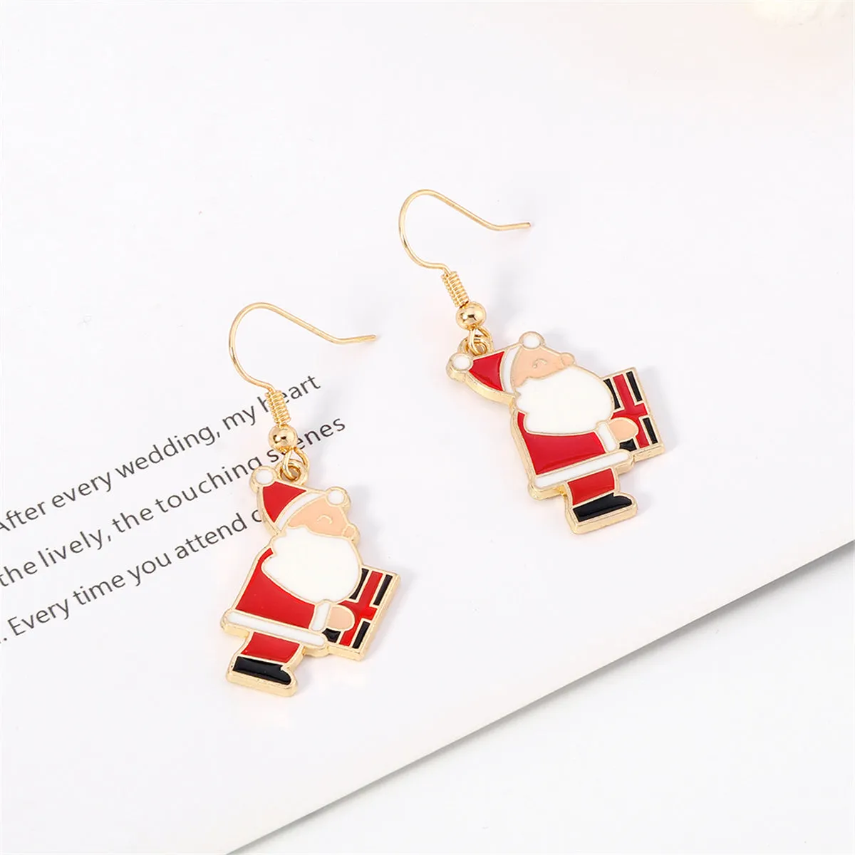 Red Enamel & 18K Gold-Plated Santa & Gift Drop Earrings