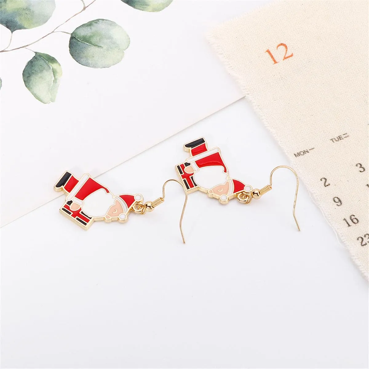 Red Enamel & 18K Gold-Plated Santa & Gift Drop Earrings
