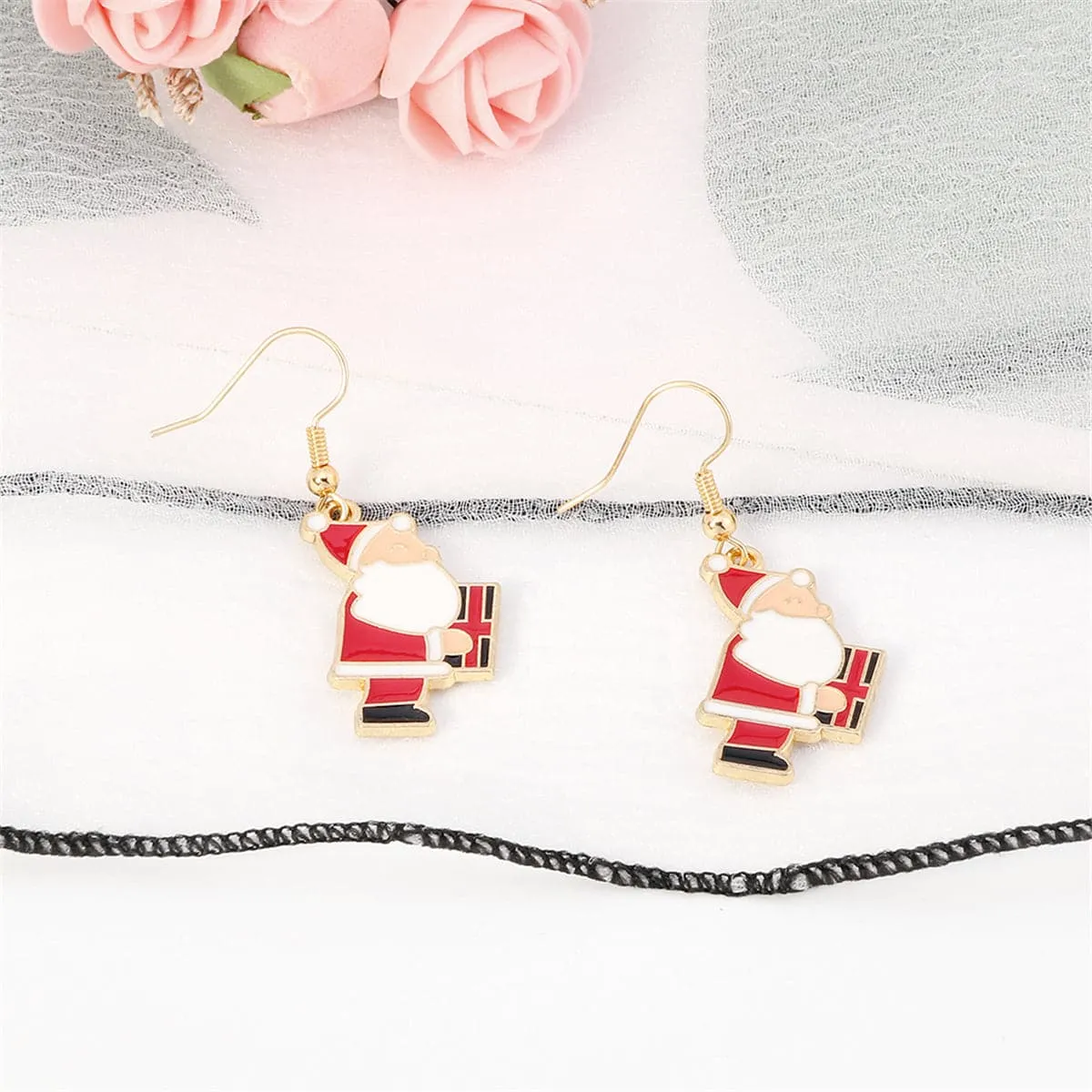 Red Enamel & 18K Gold-Plated Santa & Gift Drop Earrings