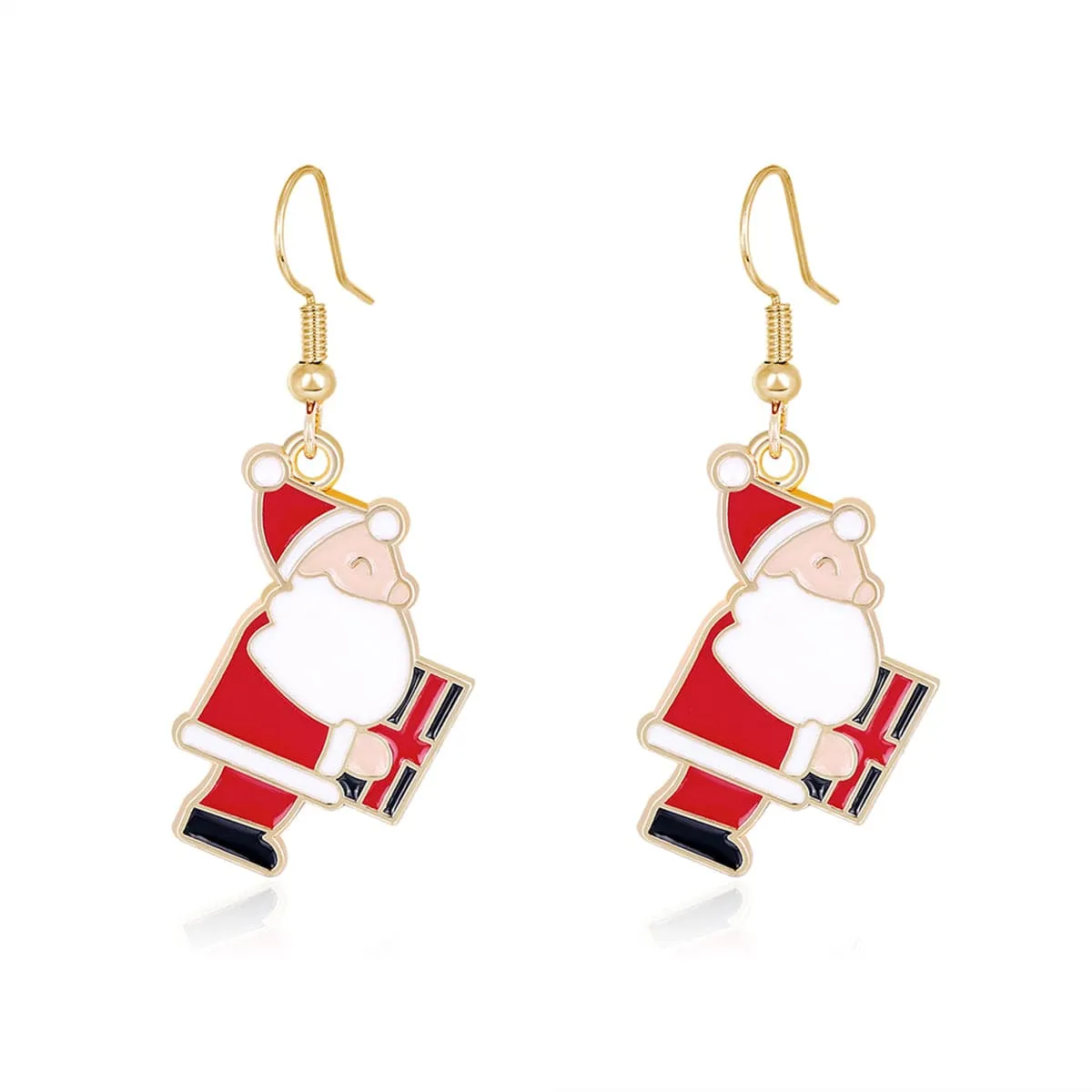 Red Enamel & 18K Gold-Plated Santa & Gift Drop Earrings