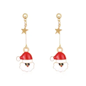 Red Enamel & 18K Gold-Plated Star Santa Drop Earrings