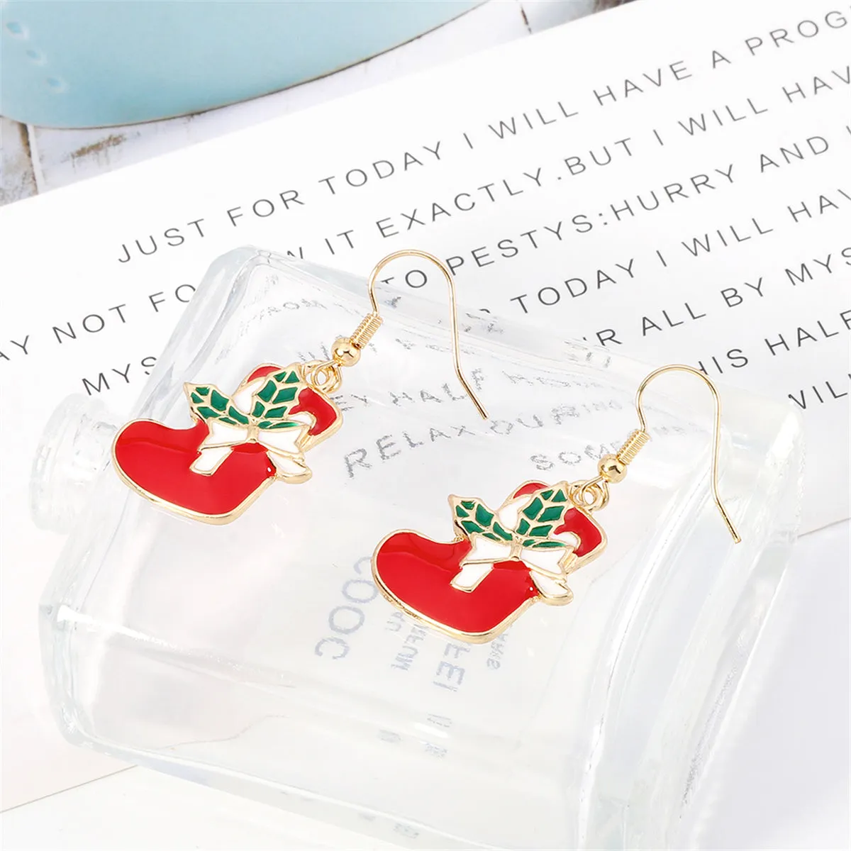 Red Enamel & 18K Gold-Plated Stocking Drop Earrings
