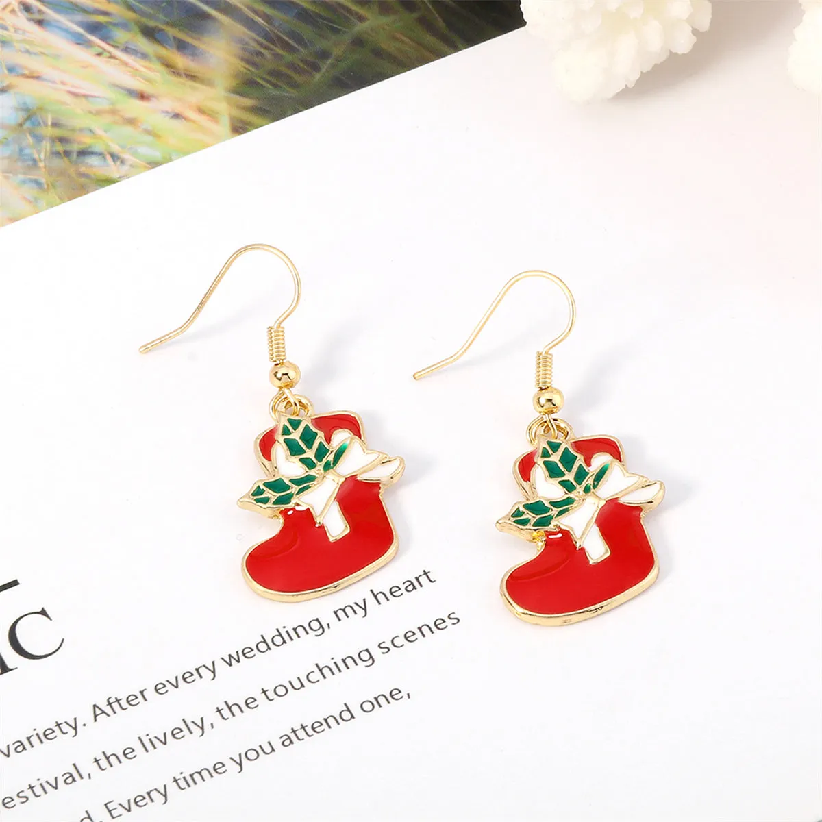 Red Enamel & 18K Gold-Plated Stocking Drop Earrings