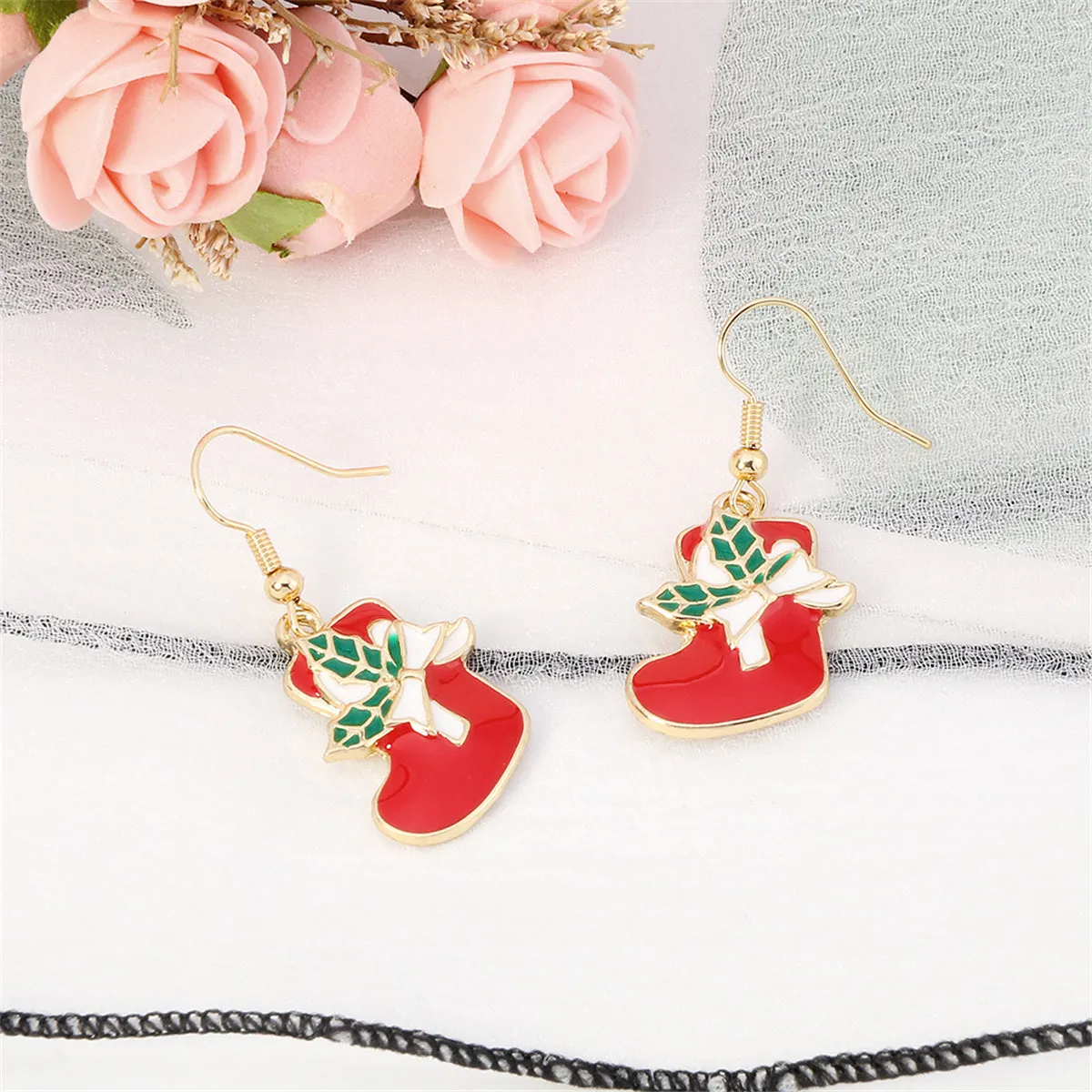 Red Enamel & 18K Gold-Plated Stocking Drop Earrings