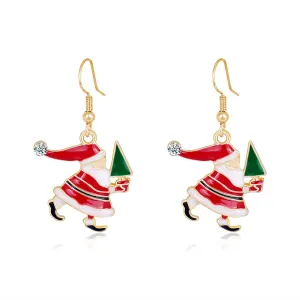 Red Enamel & Cubic Zirconia Santa & Tree Drop Earrings