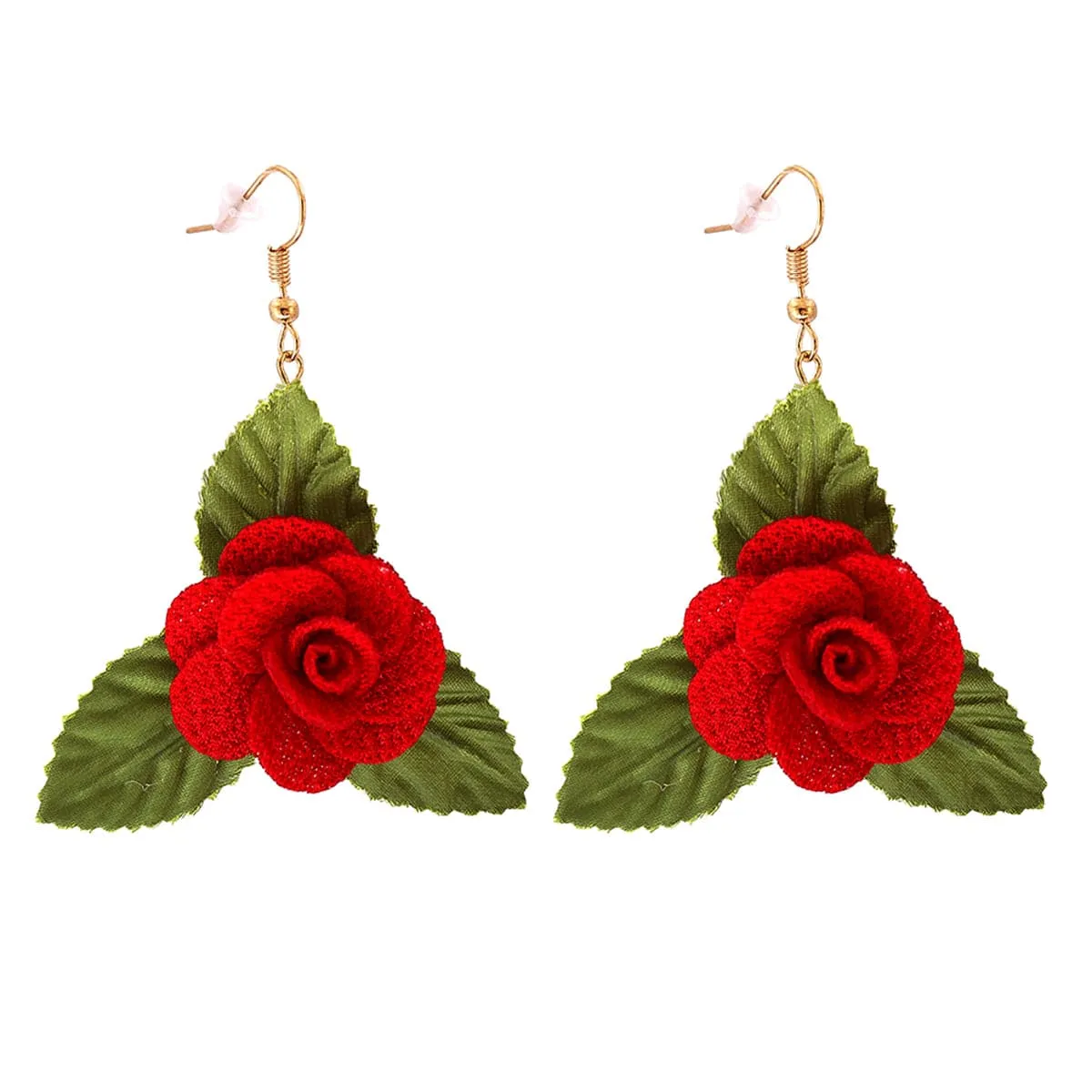 Red Lace & 18K Gold-Plated Flower Drop Earrings