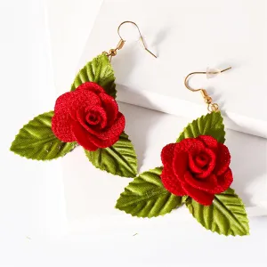 Red Lace & 18K Gold-Plated Flower Drop Earrings