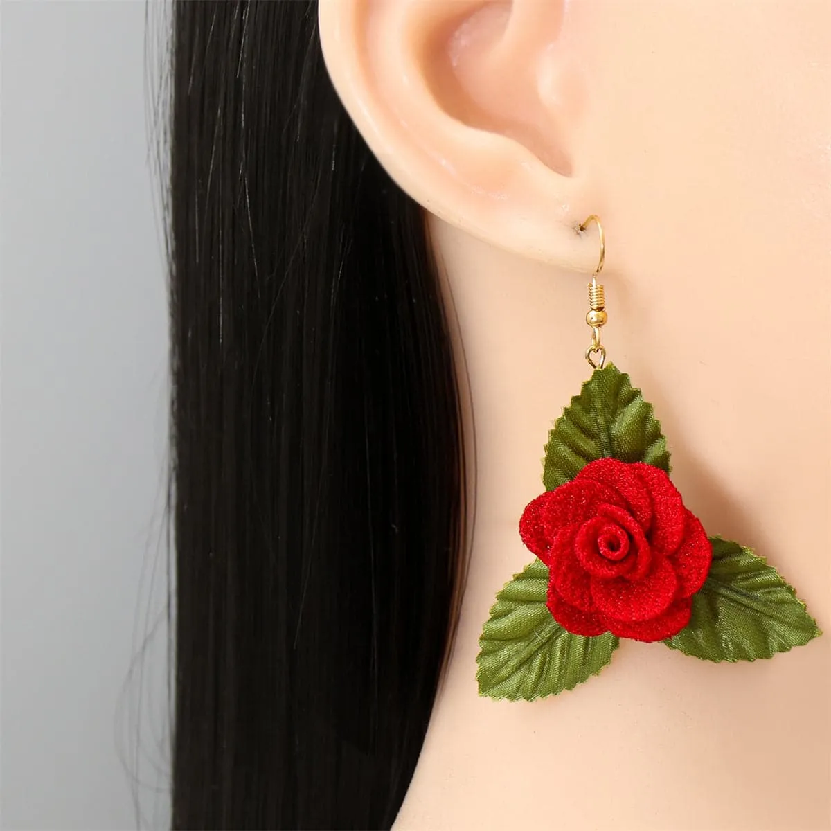 Red Lace & 18K Gold-Plated Flower Drop Earrings