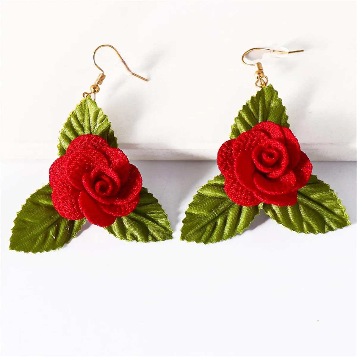Red Lace & 18K Gold-Plated Flower Drop Earrings
