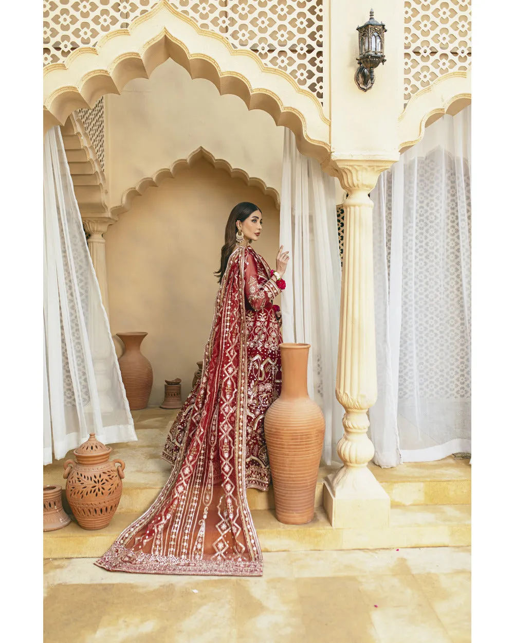 Red Lehenga Choli and Dupatta Pakistani Wedding Dress