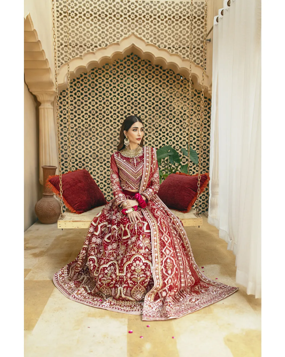 Red Lehenga Choli and Dupatta Pakistani Wedding Dress