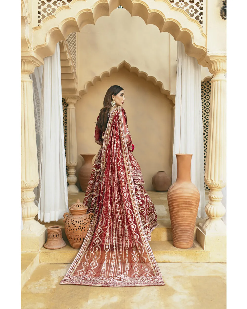 Red Lehenga Choli and Dupatta Pakistani Wedding Dress