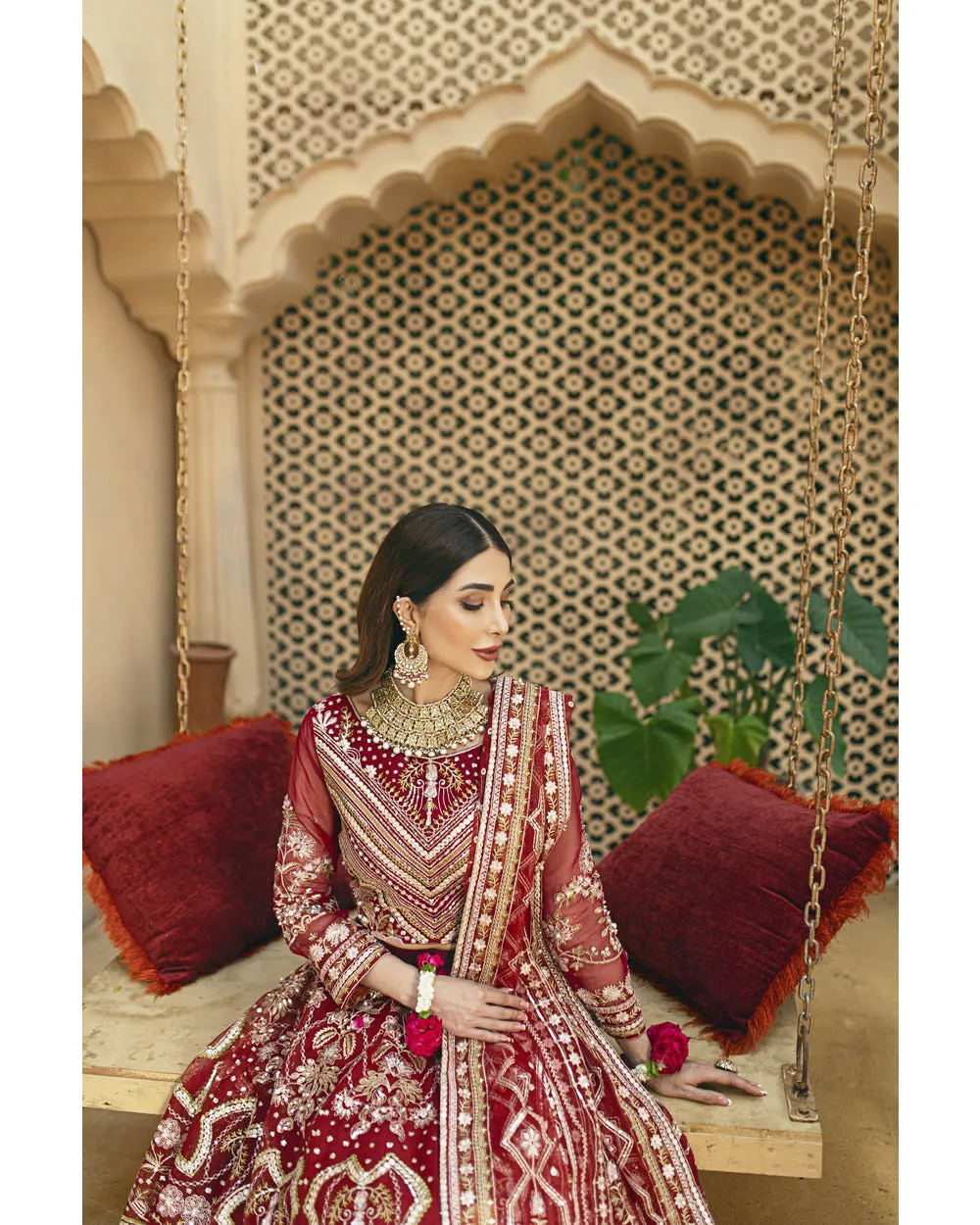 Red Lehenga Choli and Dupatta Pakistani Wedding Dress